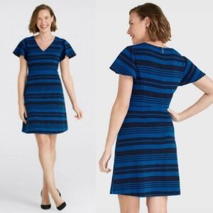 Draper James Elegant V Neck Dress In Black/Blue Combo Size XS